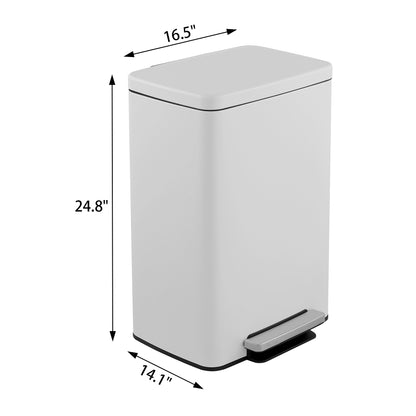 Innovaze 13 Gallon/50 Liter Rectangular Stainless Steel Step-on Trash Can for Kitchen, Matte White