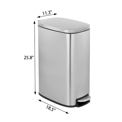 Innovaze 13 Gallon/50 Liter Slim Stainless Steel Step-on Trash Can for Kitchen Laundry Room, Silver