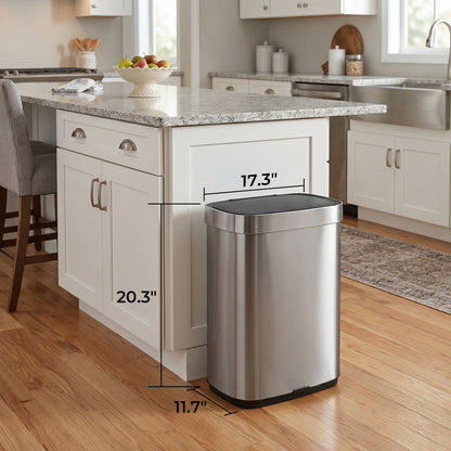 Innovaze 13 Gallon / 50 Liter Touchless Motion Sensor Trash Can, Stainless Steel Kitchen Garbage Can with Soft Close Lid, Fingerprint Resistant, Includes 45 Trash Bags, Silver