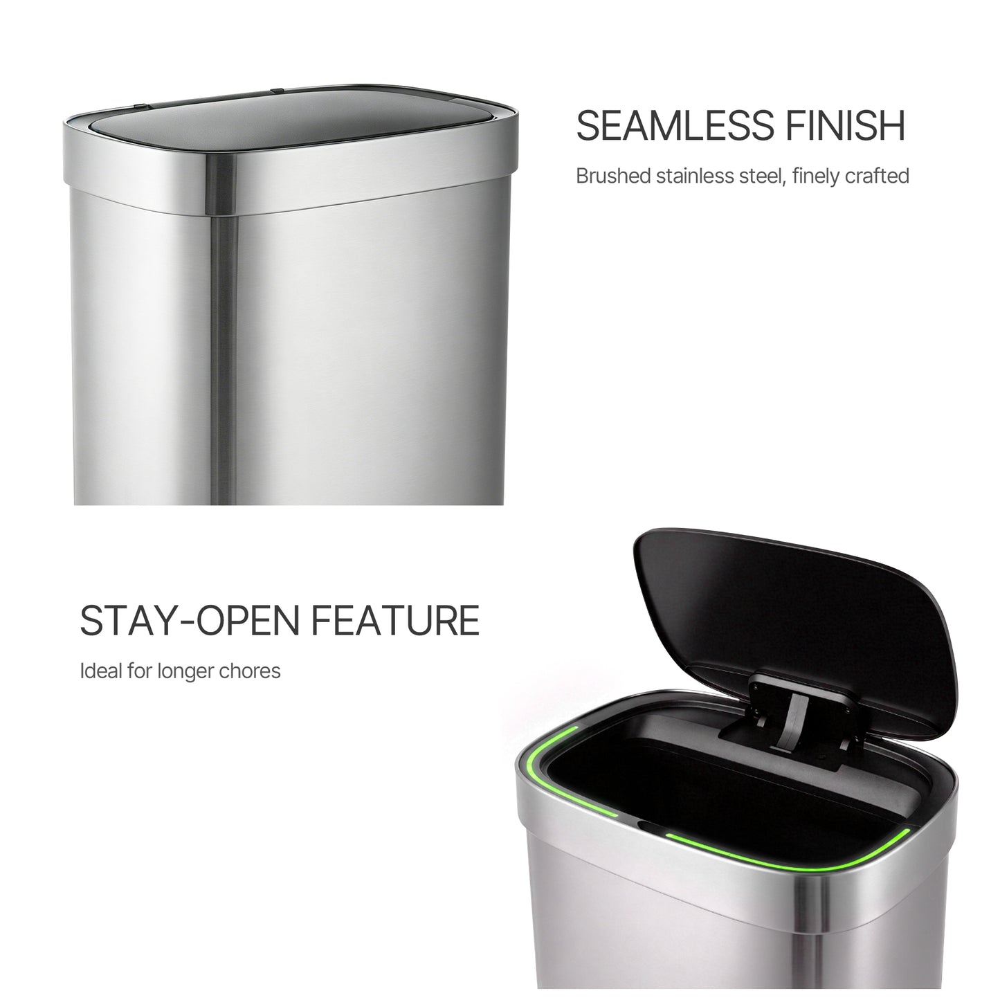 Innovaze 13 Gallon / 50 Liter Touchless Motion Sensor Trash Can, Stainless Steel Kitchen Garbage Can with Soft Close Lid, Fingerprint Resistant, Includes 45 Trash Bags, Silver
