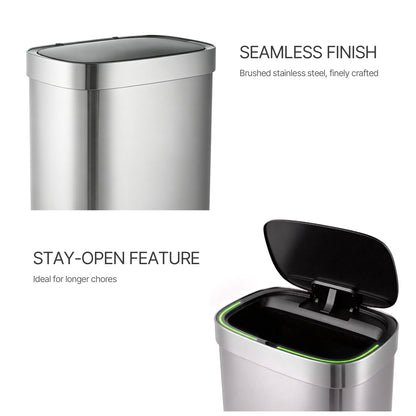 Innovaze 13 Gallon / 50 Liter Touchless Motion Sensor Trash Can, Stainless Steel Kitchen Garbage Can with Soft Close Lid, Fingerprint Resistant, Includes 45 Trash Bags, Silver