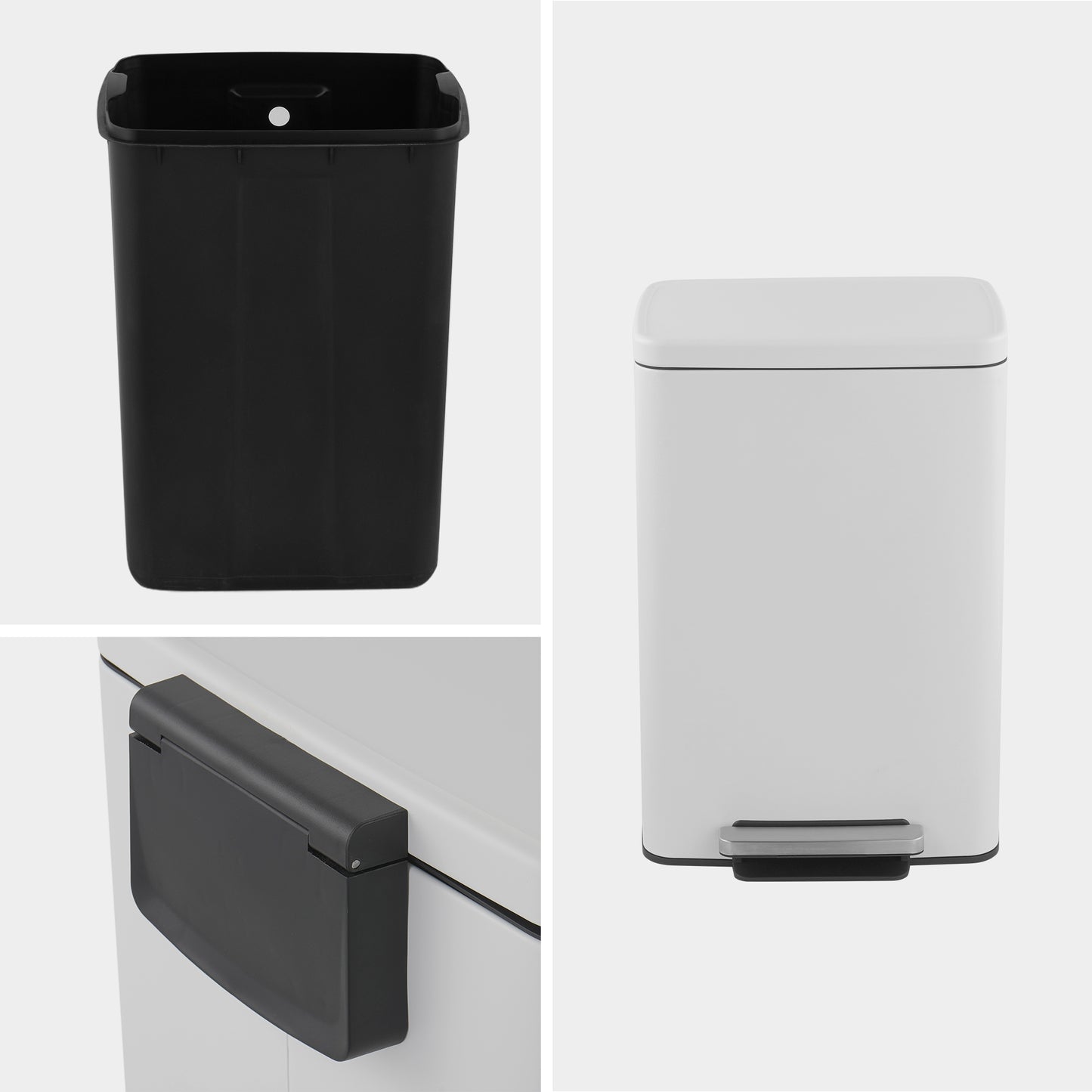 Innovaze 13 Gallon/50 Liter Rectangular Stainless Steel Step-on Trash Can for Kitchen, Matte White