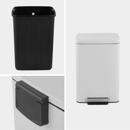 Innovaze 13 Gallon/50 Liter Rectangular Stainless Steel Step-on Trash Can for Kitchen, Matte White