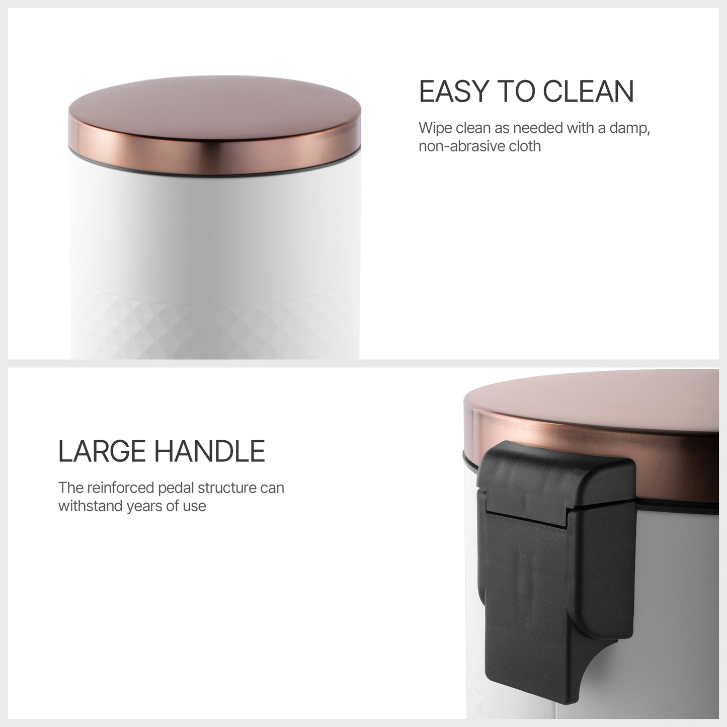 Innovaze 8 Gal. White Metal Round Shape Step-on Kitchen Trash Can with Diamond Body Design. Carbon Steel White