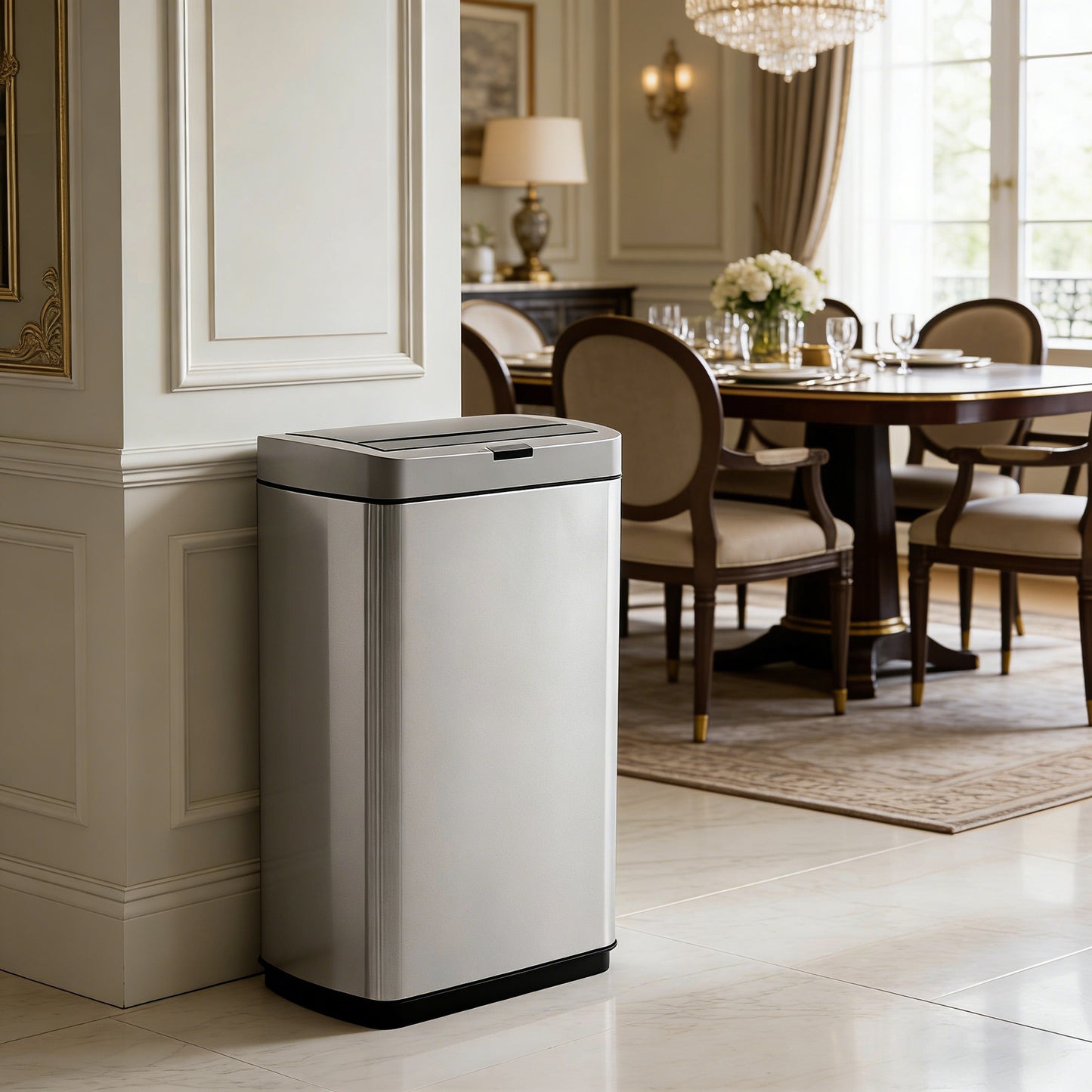 Innovaze 13 Gallon Stainless Steel Motion Sensor Trash Can with Butterfly Lid for Kitchen, Includes 26 Trash Bags, Silver