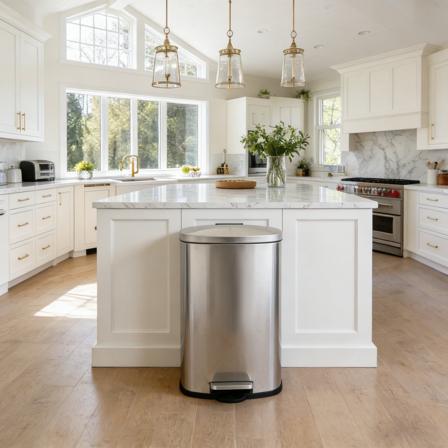 Innovaze 13 +2.1 Gal./50+8 Liter Oval Shape Stainless Steel Step-on Trash Can for Kitchen and Bathroom