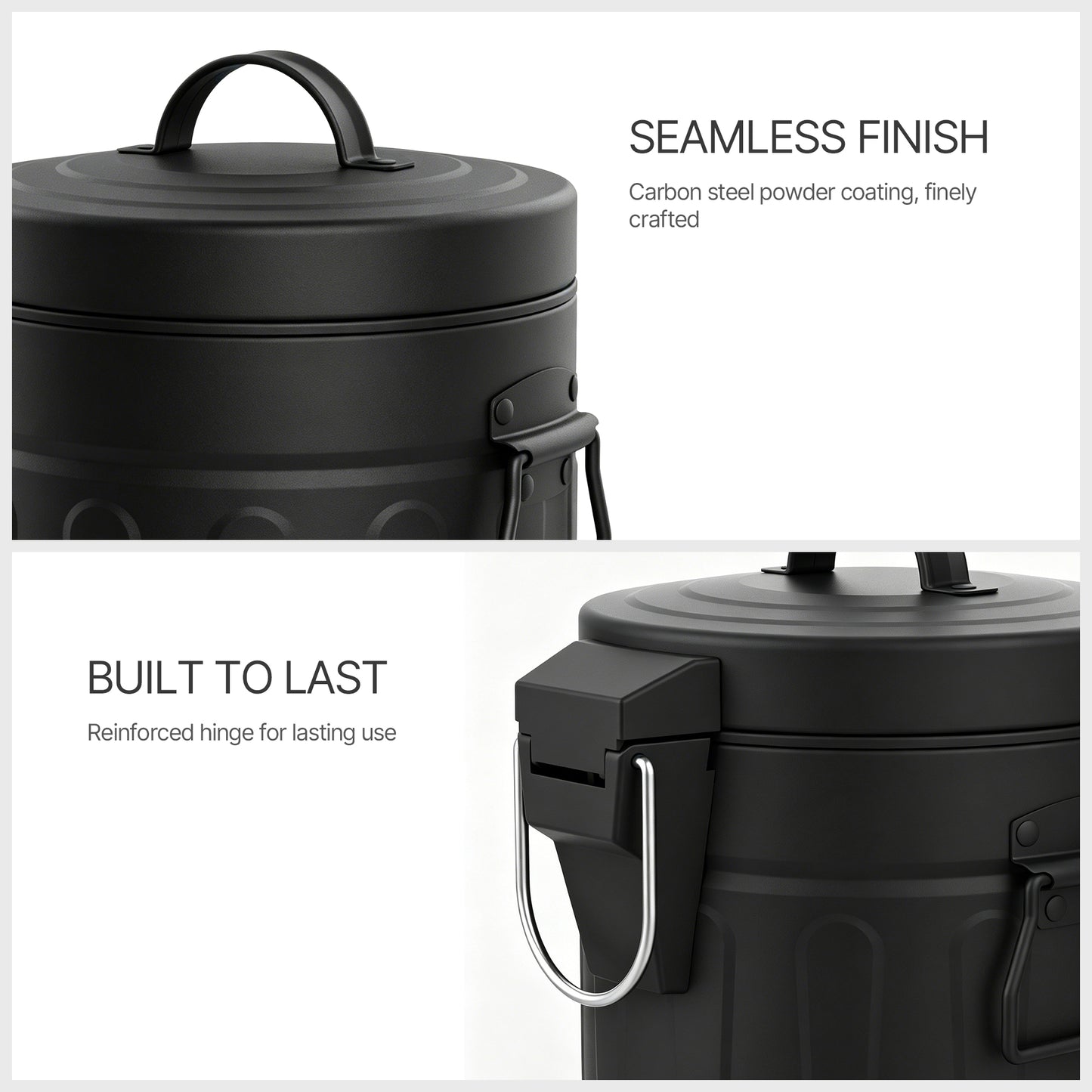 Innovaze 3.2 Gallon and 0.8 Gallon Round Step Bathroom and Office Black Metal Trash Can Set，Black
