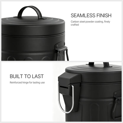 Innovaze 3.2 Gallon and 0.8 Gallon Round Step Bathroom and Office Black Metal Trash Can Set，Black