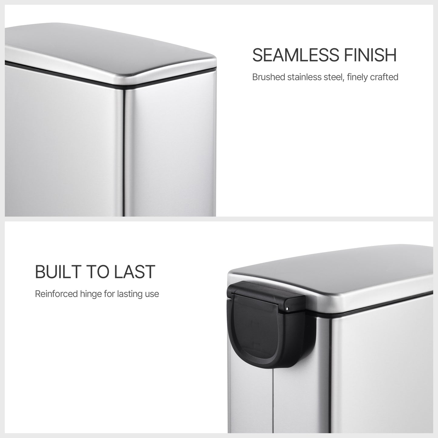 Innovaze 11.9 gal + Two 1.6 gal Slim Trash Can Combo, Stainless Steel Step Kitchen and Bathroom Garbage Can Set