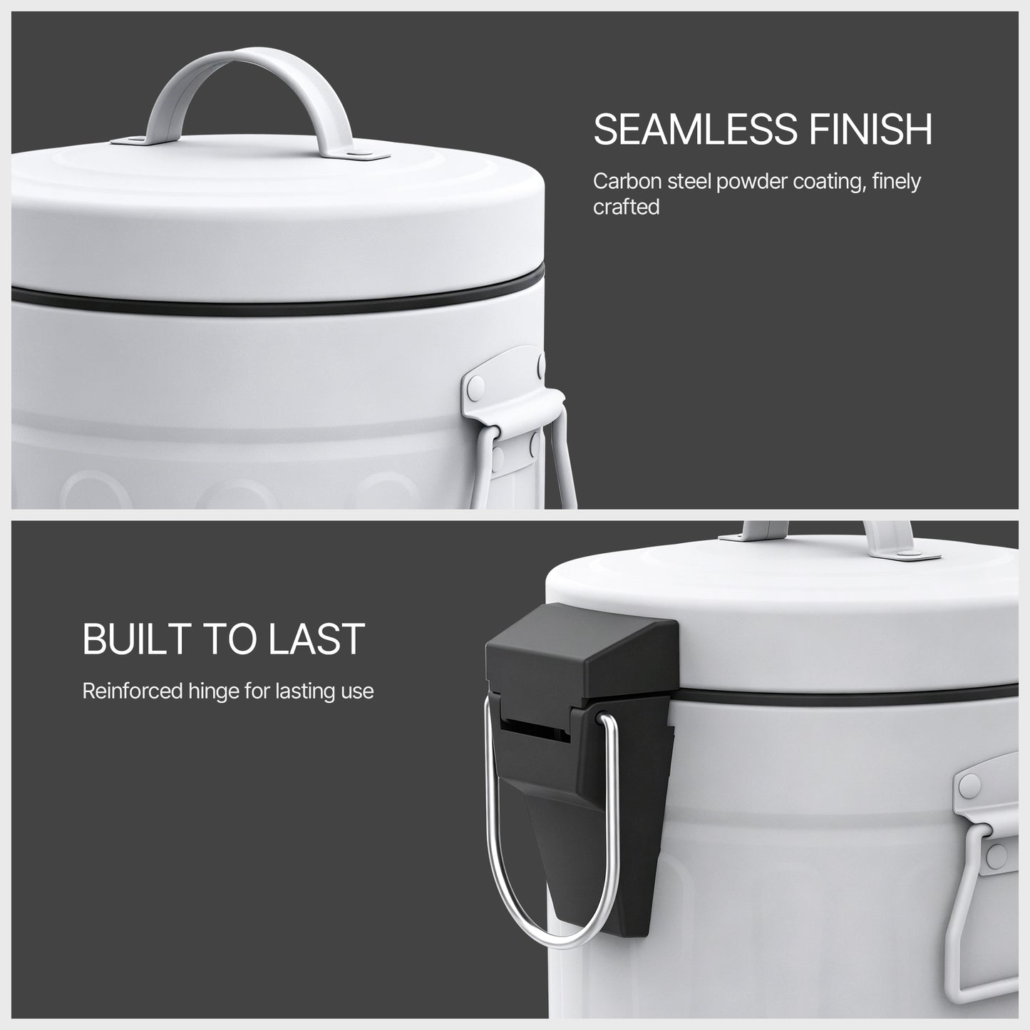 Innovaze 3.2 Gallon and 0.8 Gallon Round Bathroom and Office White Metal Step Trash Can Set