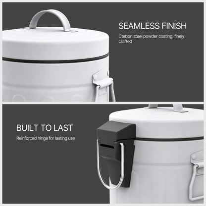 Innovaze 3.2 Gallon and 0.8 Gallon Round Bathroom and Office White Metal Step Trash Can Set