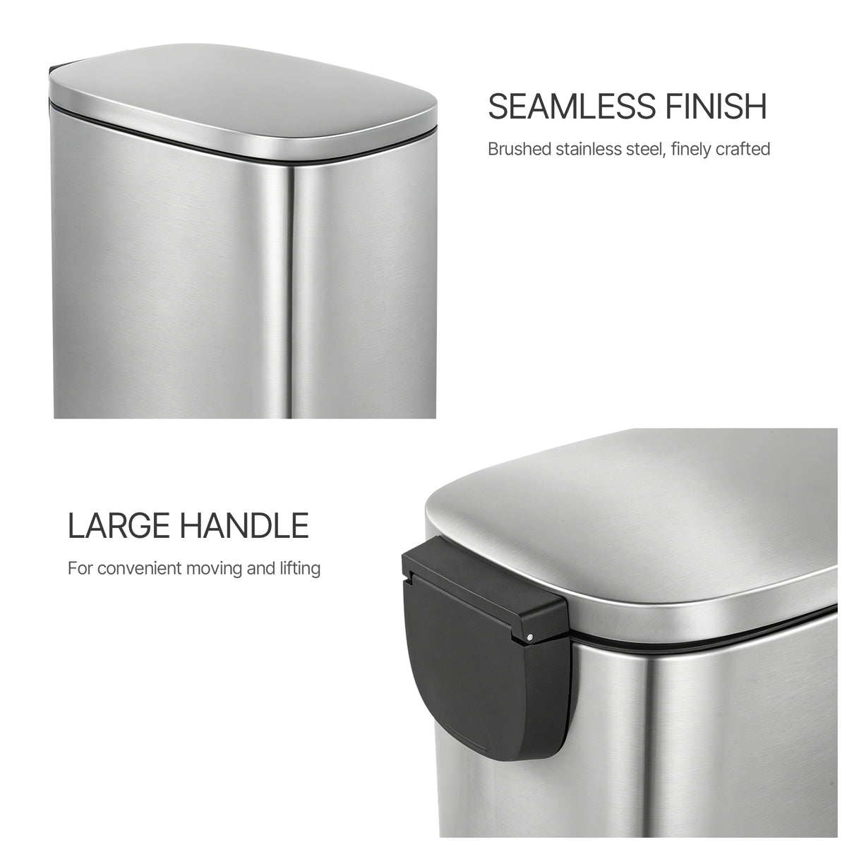 Innovaze 13 Gallon/50 Liter Slim Stainless Steel Step-on Trash Can for Kitchen Laundry Room, Silver