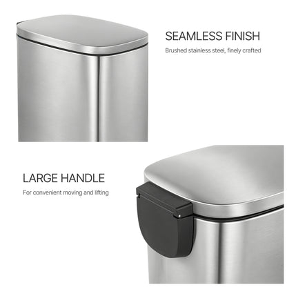 Innovaze 13 Gallon/50 Liter Slim Stainless Steel Step-on Trash Can for Kitchen Laundry Room, Silver