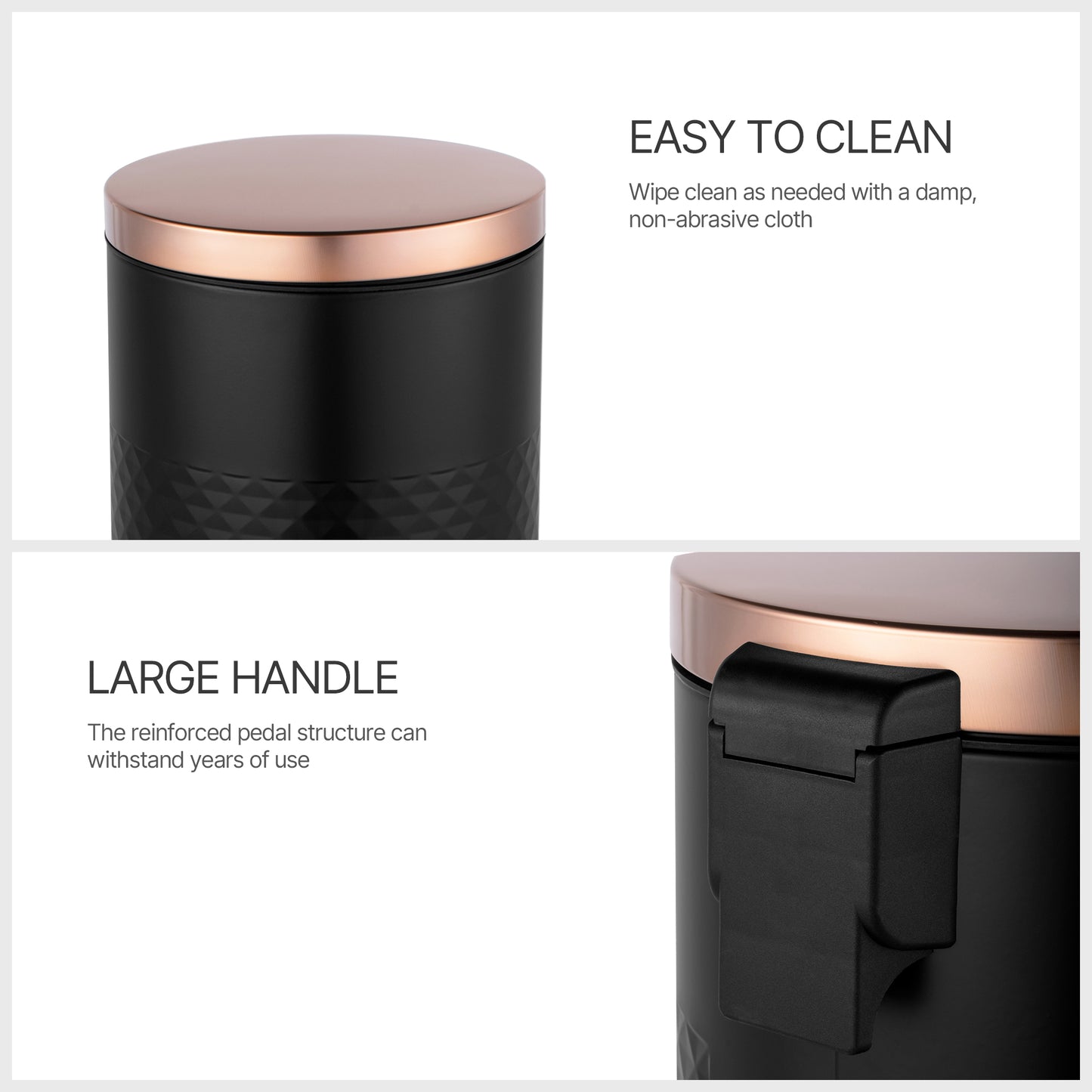 Innovaze 8 gal./30 Liter Carbon Steel Round Step-on Trash Can with Diamond Body for Kitchen, Black