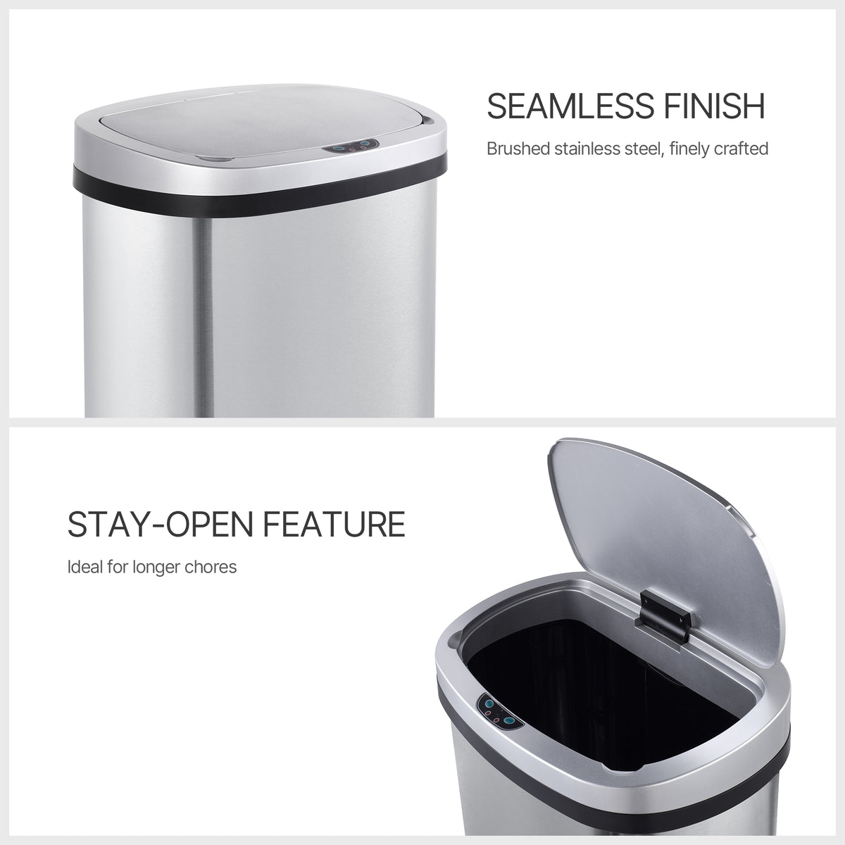 Innovaze 13 Gallon/ 50 Liter Motion Sensor Trash Can, Stainless Steel Oval Kitchen Garbage Can Durable Plastic Lid , Includes 45 Trash Bags, Silver