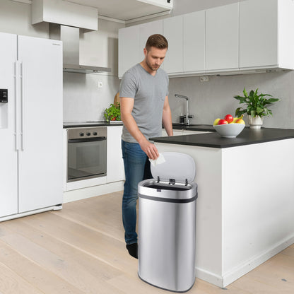 Innovaze 18 Gal. Touchless Motion Sensor Stainless Steel Kitchen Trash Can, Oval Design, Includes 26 Trash Bags, Silver