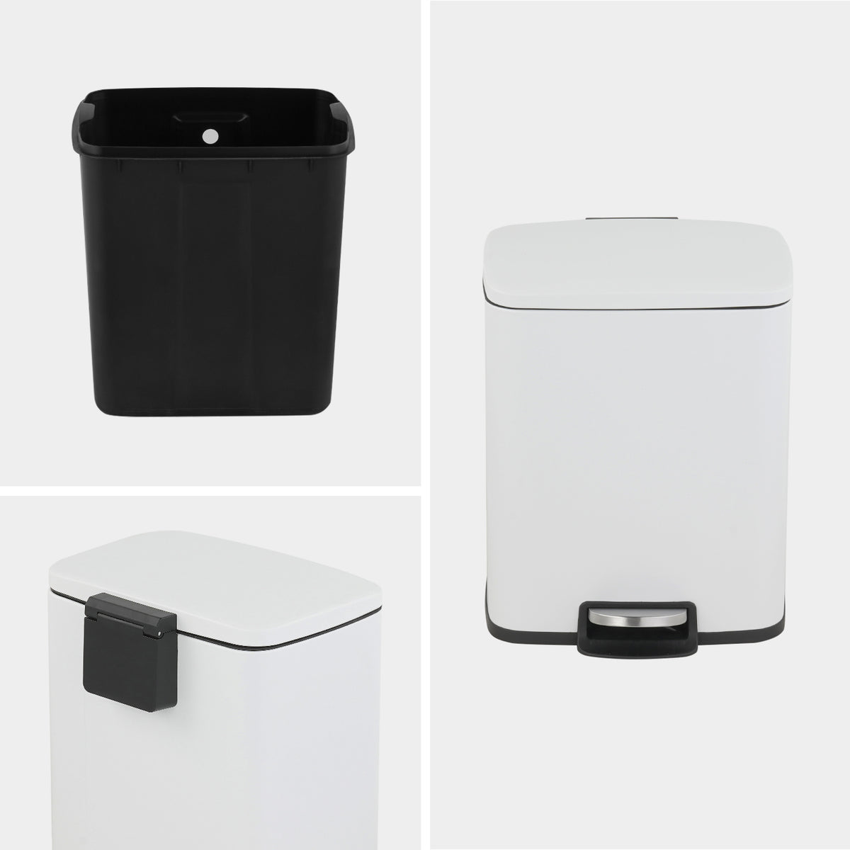 Innovaze 5.3 Gallon/20 Liter Rectangular Stainless Steel step-on Trash Can for bathroom, bedroom, office, Matte White