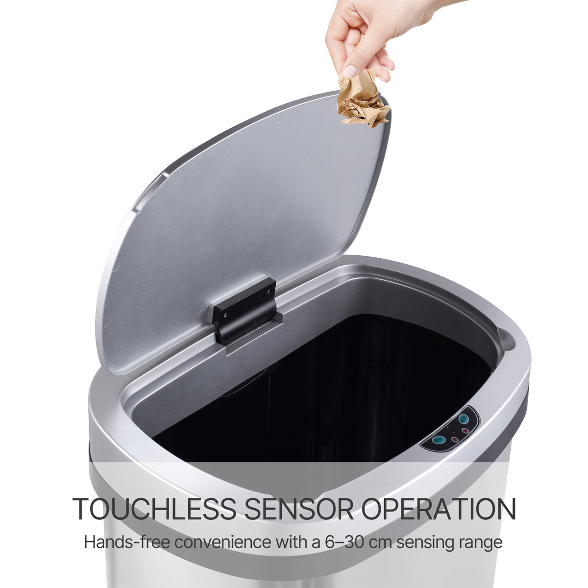 Innovaze 15.85 Gallon Trash Can with Plastic Lid, Motion Sensor Touchless Kitchen Trash Can, Stainless Steel