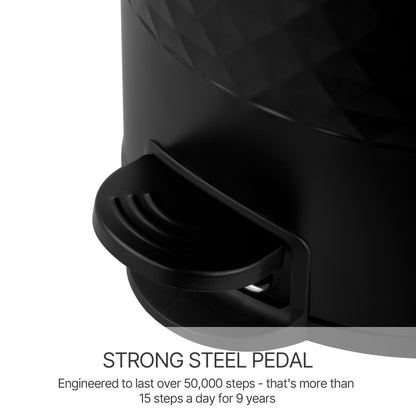 Innovaze 8 gal./30 Liter Carbon Steel Round Step-on Trash Can with Diamond Body for Kitchen, Black