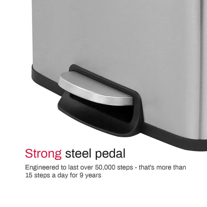 Innovaze 5.3 Gallon/20 Liter Rectangular Stainless Steel step-on Trash Can for bathroom, Office, Bedroom, Silver