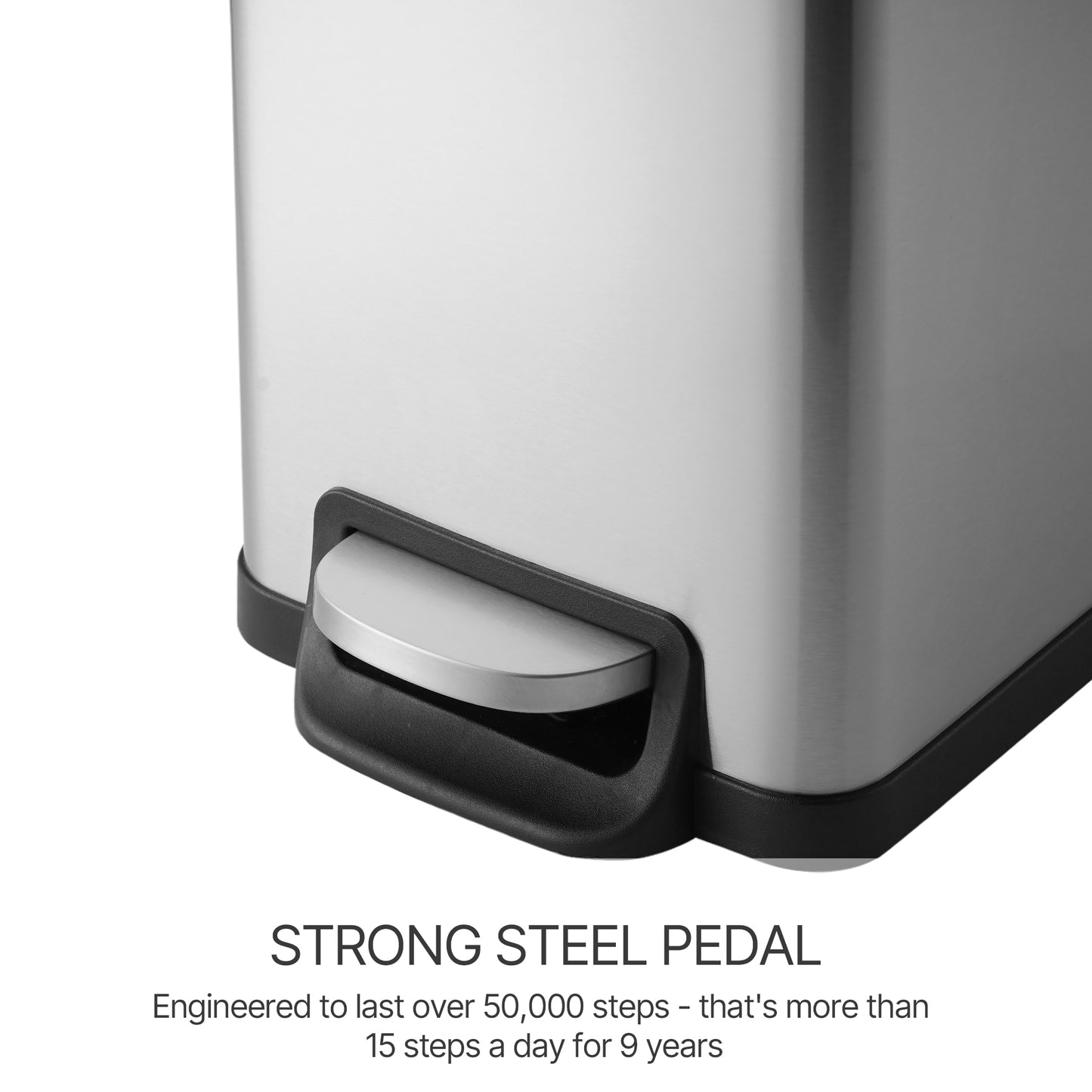 Innovaze 11.9 gal + Two 1.6 gal Slim Trash Can Combo, Stainless Steel Step Kitchen and Bathroom Garbage Can Set
