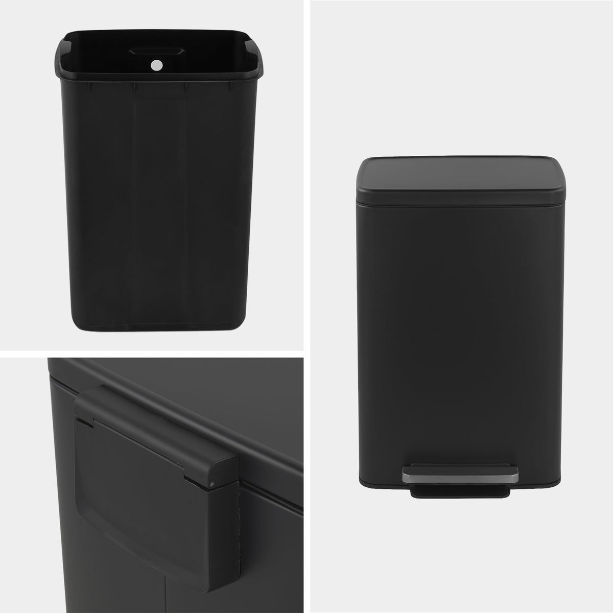 Innovaze 13 Gallon/50 Liter Rectangular Stainless Steel Step-on Trash Can for Kitchen, Matte Black