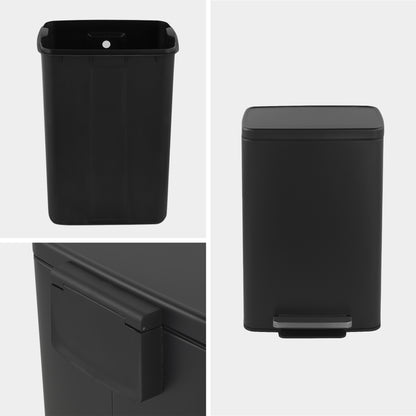Innovaze 13 Gallon/50 Liter Rectangular Stainless Steel Step-on Trash Can for Kitchen, Matte Black