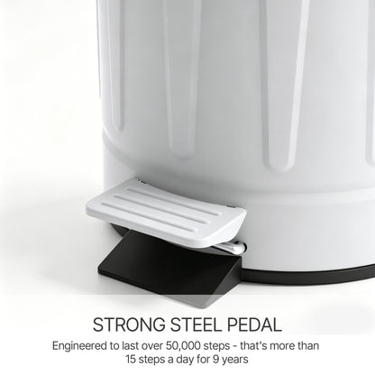 Innovaze 3.2 Gallon and 0.8 Gallon Round Bathroom and Office White Metal Step Trash Can Set