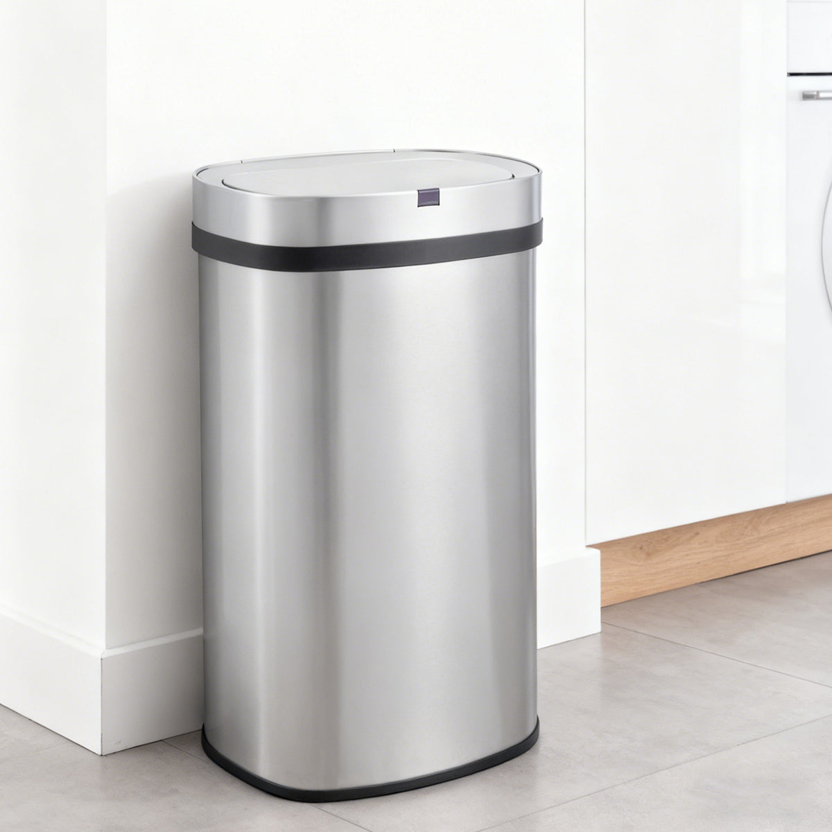 Innovaze 18 Gal. Touchless Motion Sensor Stainless Steel Kitchen Trash Can, Oval Design, Includes 26 Trash Bags, Silver