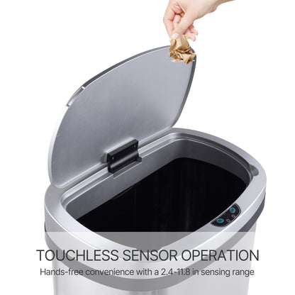 Innovaze 13 Gallon/ 50 Liter Motion Sensor Trash Can, Stainless Steel Oval Kitchen Garbage Can Durable Plastic Lid , Includes 45 Trash Bags, Silver
