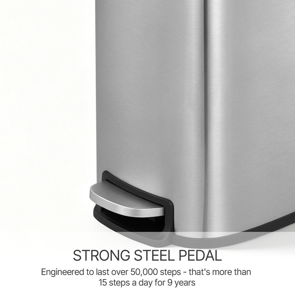 Innovaze 13 Gallon/50 Liter Slim Stainless Steel Step-on Trash Can for Kitchen Laundry Room, Silver