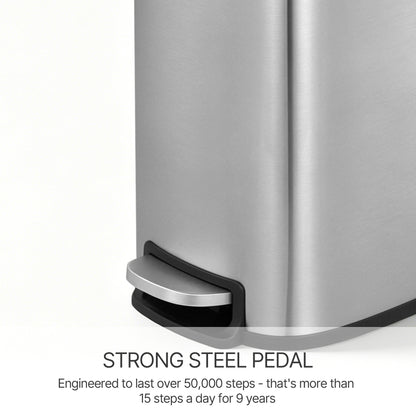 Innovaze 13 Gallon/50 Liter Slim Stainless Steel Step-on Trash Can for Kitchen Laundry Room, Silver