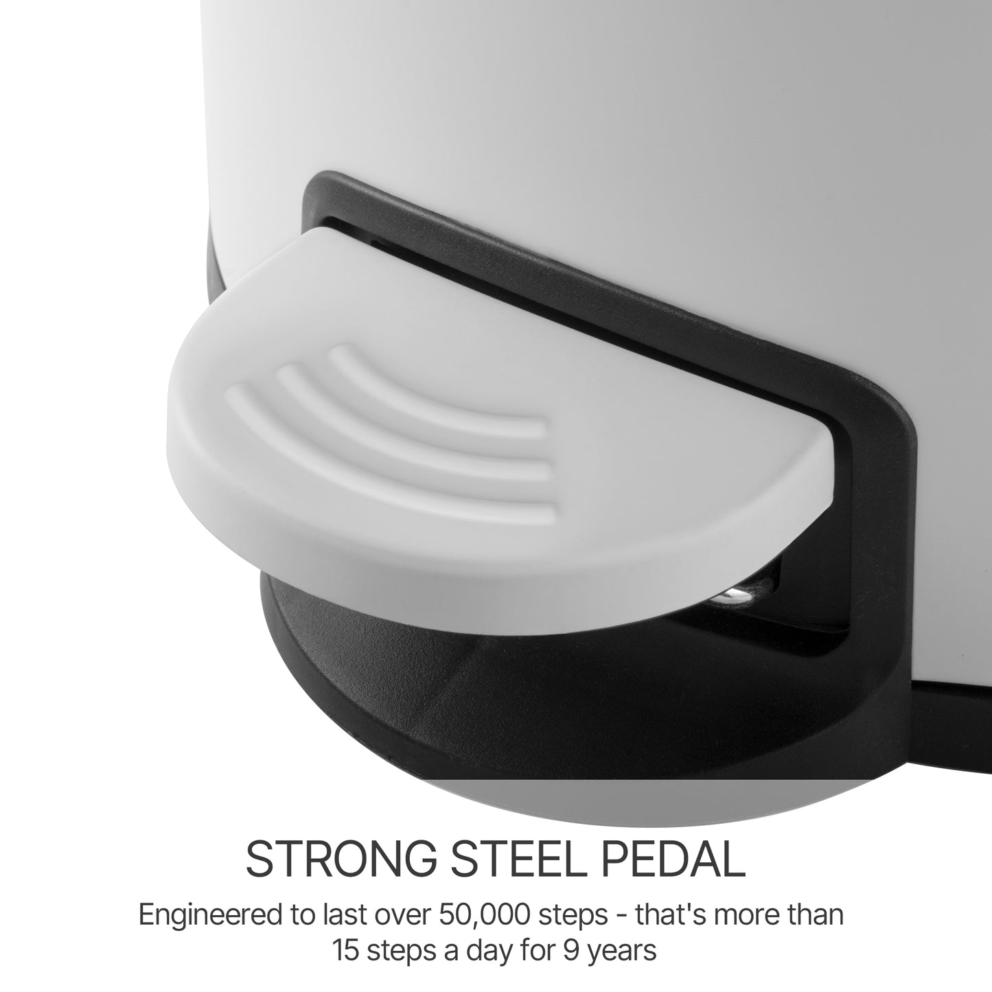 Innovaze 8 Gal. White Metal Round Shape Step-on Kitchen Trash Can with Diamond Body Design. Carbon Steel White