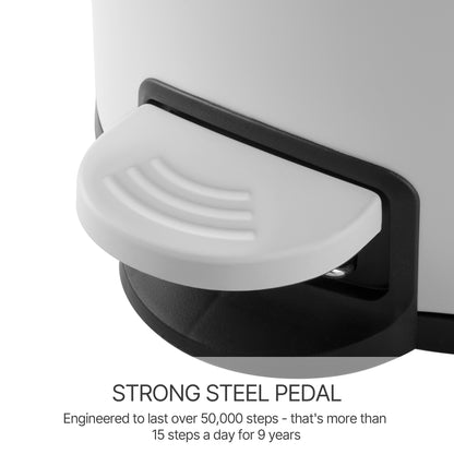 Innovaze 8 Gal. White Metal Round Shape Step-on Kitchen Trash Can with Diamond Body Design. Carbon Steel White