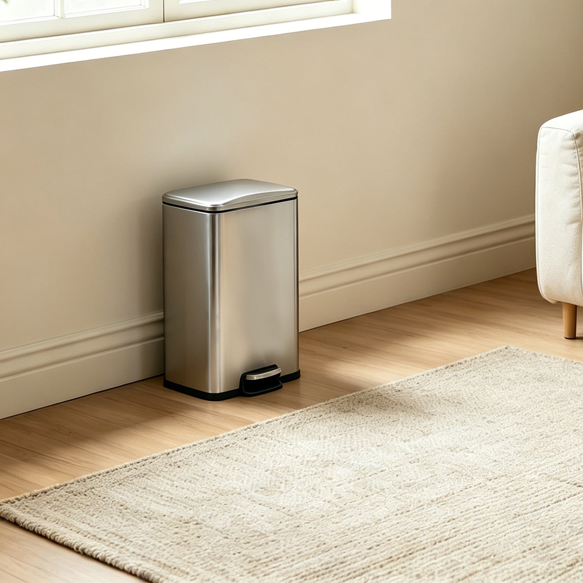 Innovaze 1.3 gal./5 Liter Stainless Steel Rectangular Trash Can, Step-on Trash Can for Bathroom, Bedroom and Office, Silver