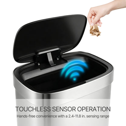 Innovaze 13 Gallon / 50 Liter Touchless Motion Sensor Trash Can, Stainless Steel Kitchen Garbage Can with Soft Close Lid, Fingerprint Resistant, Includes 45 Trash Bags, Silver