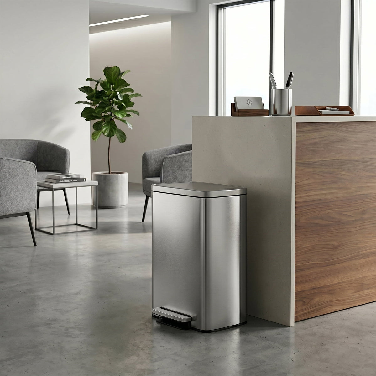 Innovaze 13 Gallon/50 Liter Rectangular Stainless Steel Step-on Trash Can for Kitchen