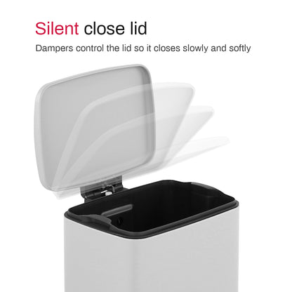Innovaze 5.3 Gallon/20 Liter Rectangular Stainless Steel step-on Trash Can for bathroom, bedroom, office, Matte White