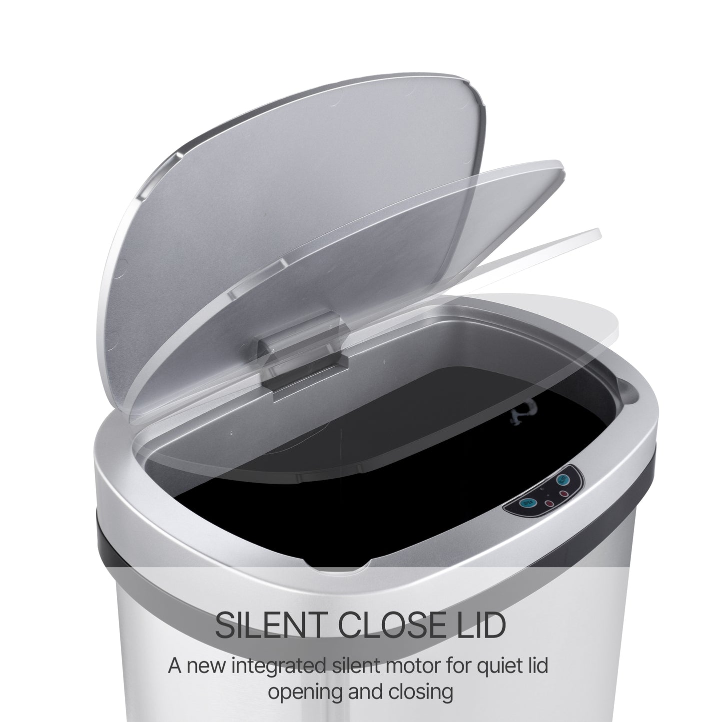 Innovaze 15.85 Gallon Trash Can with Plastic Lid, Motion Sensor Touchless Kitchen Trash Can, Stainless Steel
