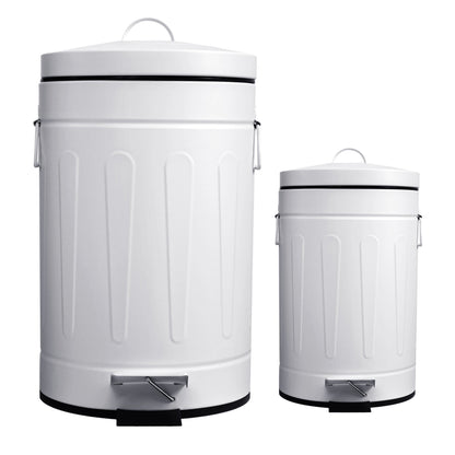 Innovaze 3.2 Gallon and 0.8 Gallon Round Bathroom and Office White Metal Step Trash Can Set