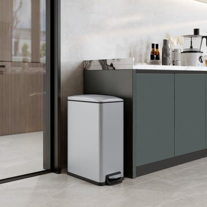 Innovaze 11.9 Gallon Trash Can, Stainless Steel Step on Slim Kitchen Garbage Can, Silver
