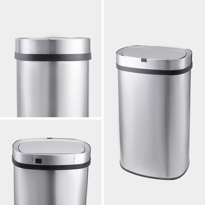 Innovaze 18 Gal. Touchless Motion Sensor Stainless Steel Kitchen Trash Can, Oval Design, Includes 26 Trash Bags, Silver