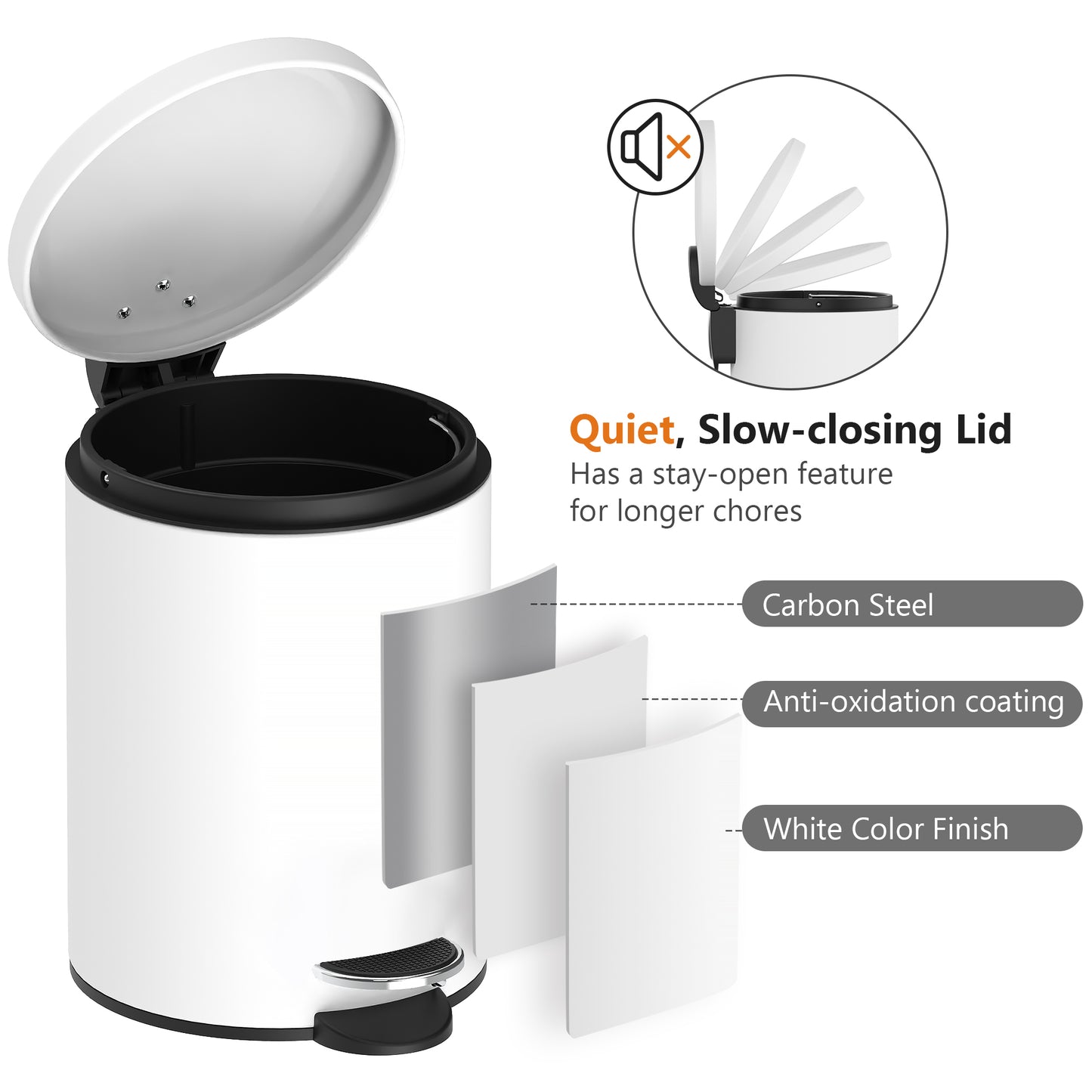 Innovaze 3.2 and 0.8 Gallon Trash Can Combo, Round Step On Office and Bathroom Trash Can, White