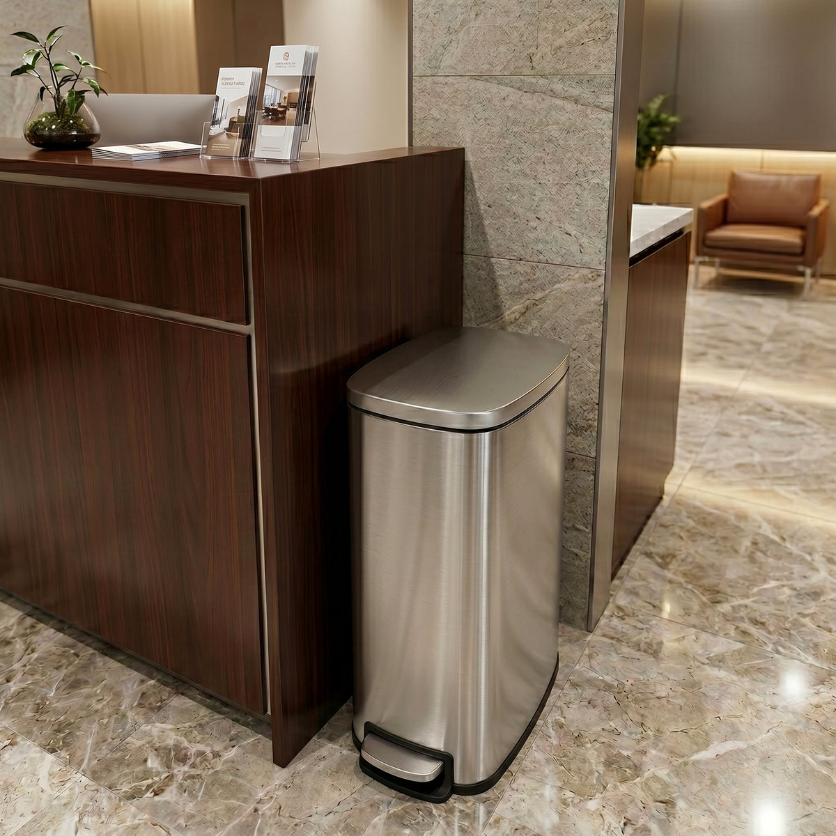 Innovaze 13 Gallon/50 Liter Slim Stainless Steel Step-on Trash Can for Kitchen Laundry Room, Silver