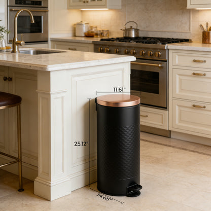 Innovaze 8 gal./30 Liter Carbon Steel Round Step-on Trash Can with Diamond Body for Kitchen, Black