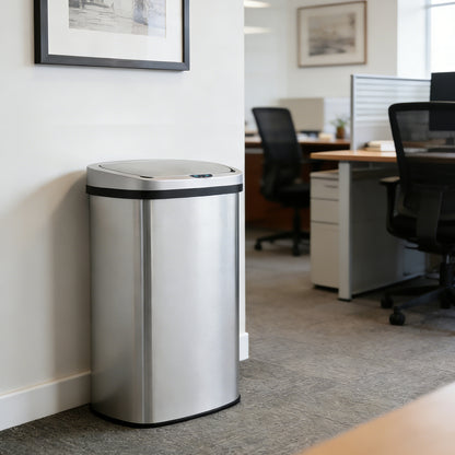 Innovaze 15.85 Gallon Trash Can with Plastic Lid, Motion Sensor Touchless Kitchen Trash Can, Stainless Steel