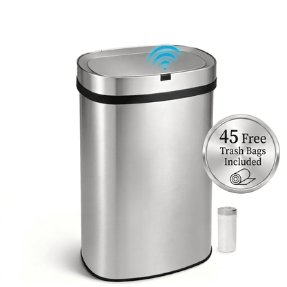 Innovaze 13 Gal. Touchless Motion Sensor Stainless Steel Kitchen Trash Can, Oval Design, Includes 45 Trash Bags, Silver