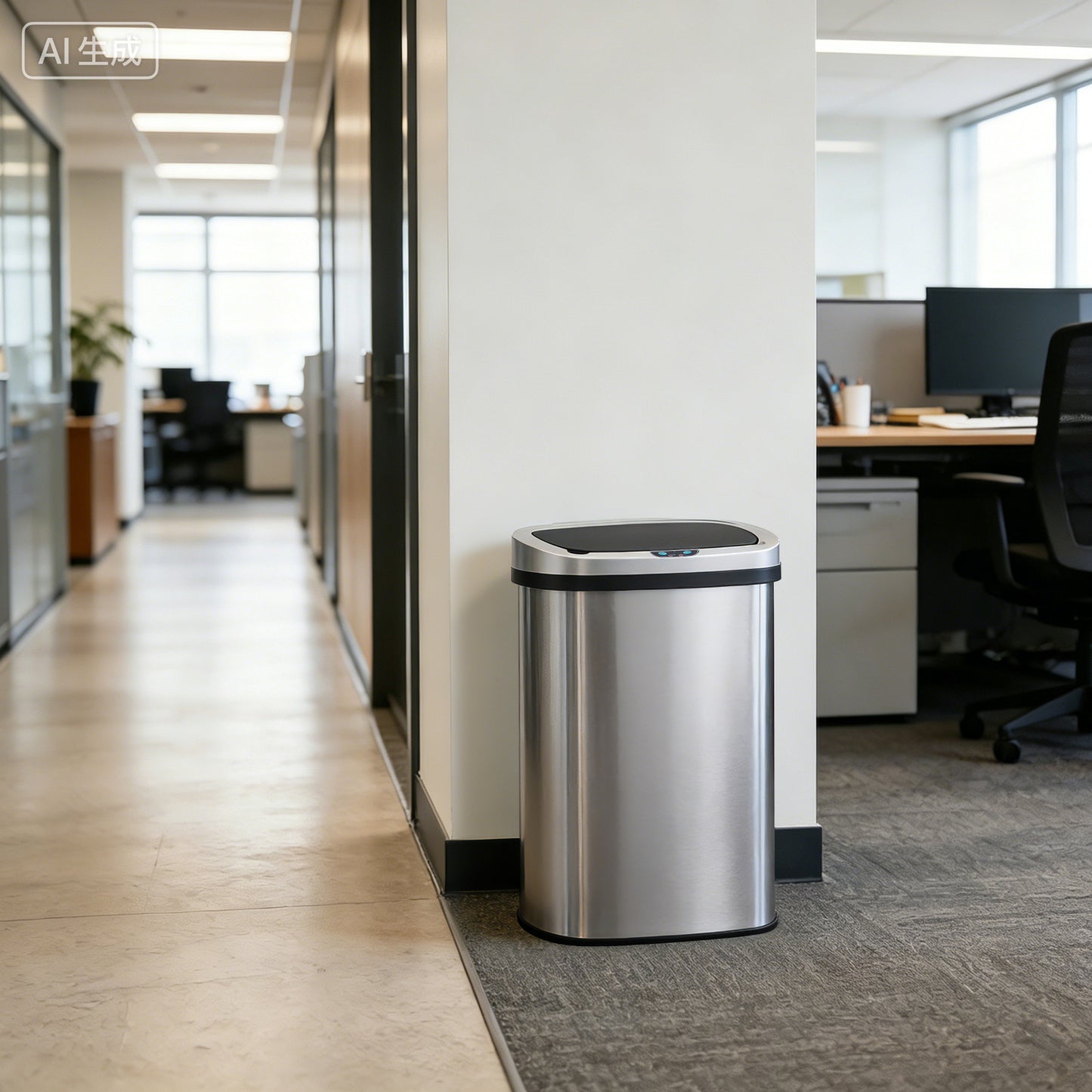 Innovaze 13 Gallon Touchless Motion Sensor Stainless Steel Garbage Can with Durable Plastic Lid , Oval, Silver