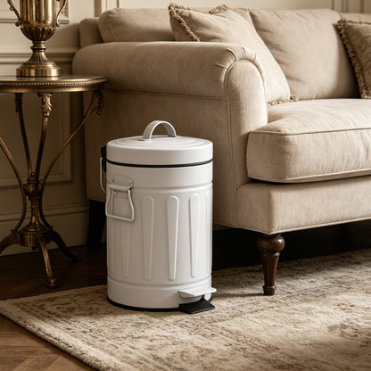 Innovaze 3.2 Gallon and 0.8 Gallon Round Bathroom and Office White Metal Step Trash Can Set