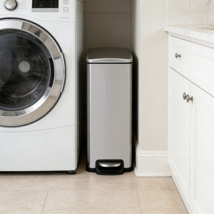 Innovaze 11.9 gal + Two 1.6 gal Slim Trash Can Combo, Stainless Steel Step Kitchen and Bathroom Garbage Can Set